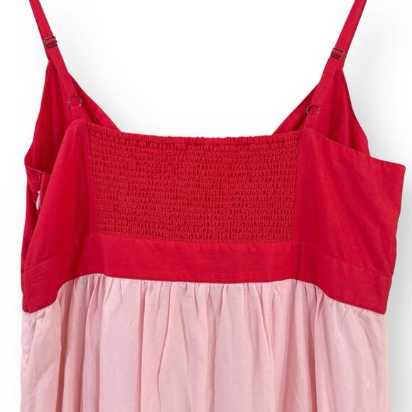 J. Crew Colorblock Tie Front Cut Out Tiered Maxi Dress Womens 10 Red Pink Blue - Picture 11 of 15